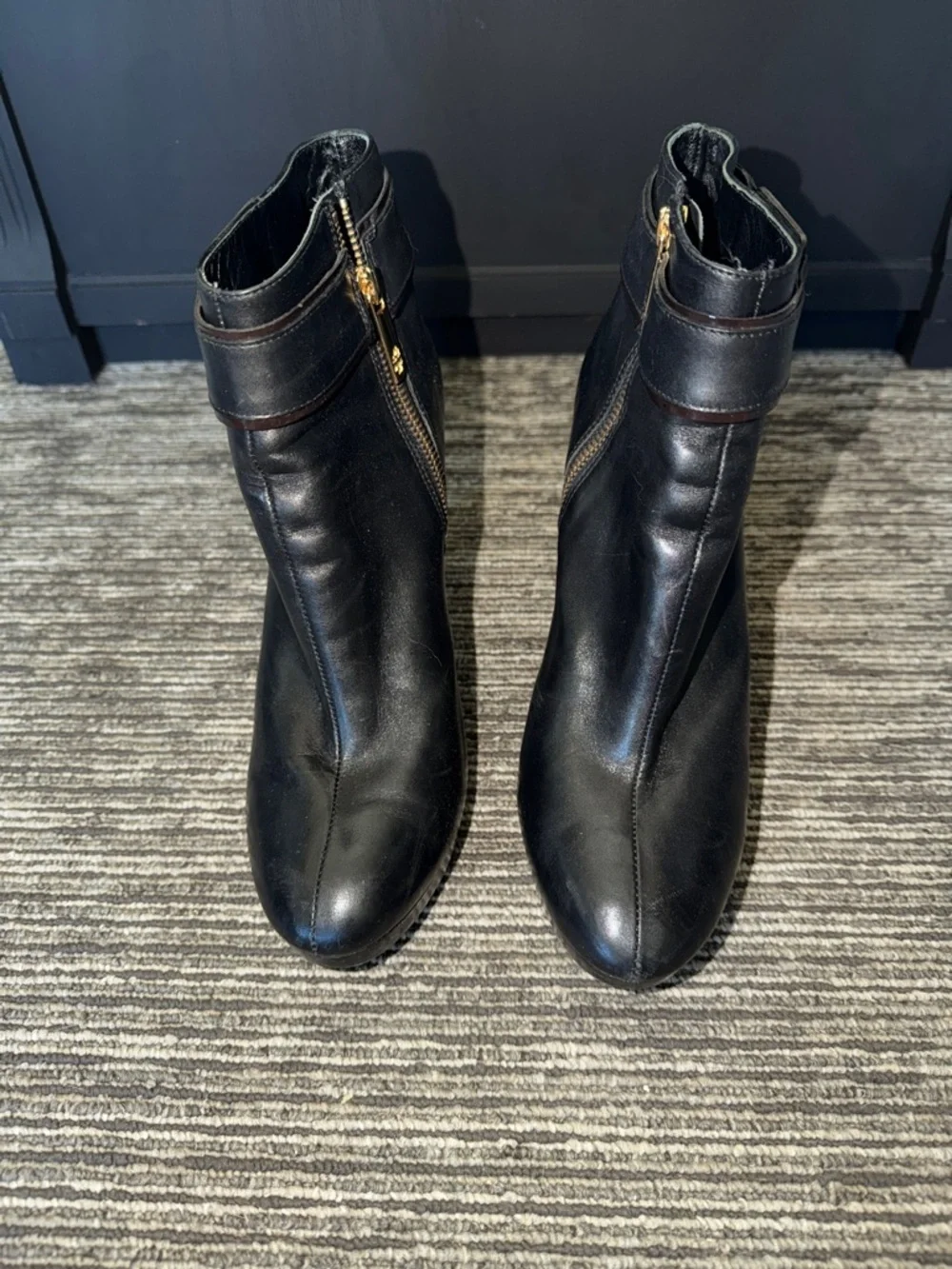 Tory Burch Black Leather Heeled Ankle Boots Size 11